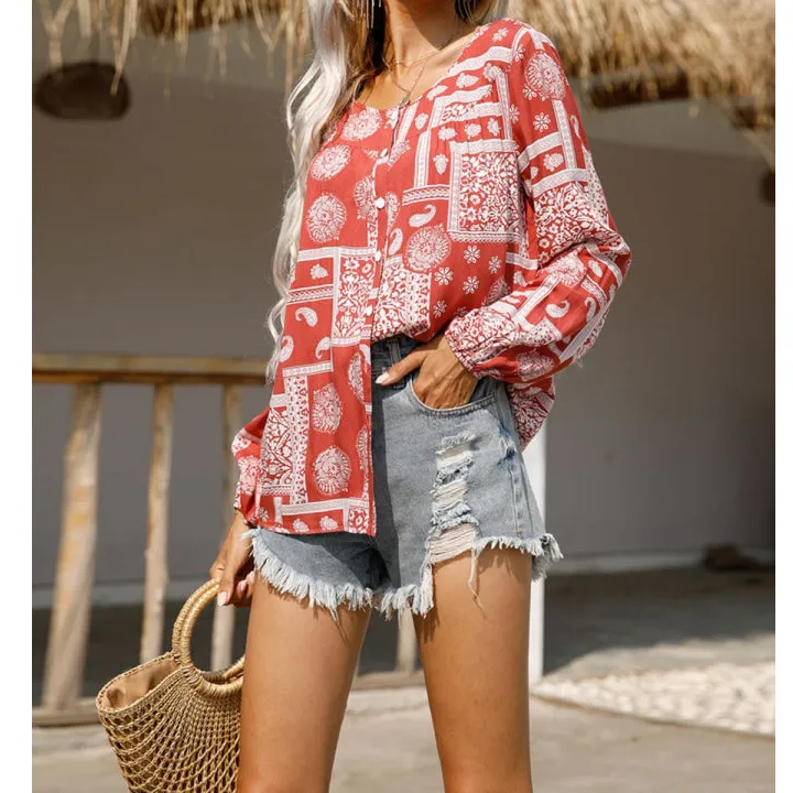 Round Neck Button Down Shirt
