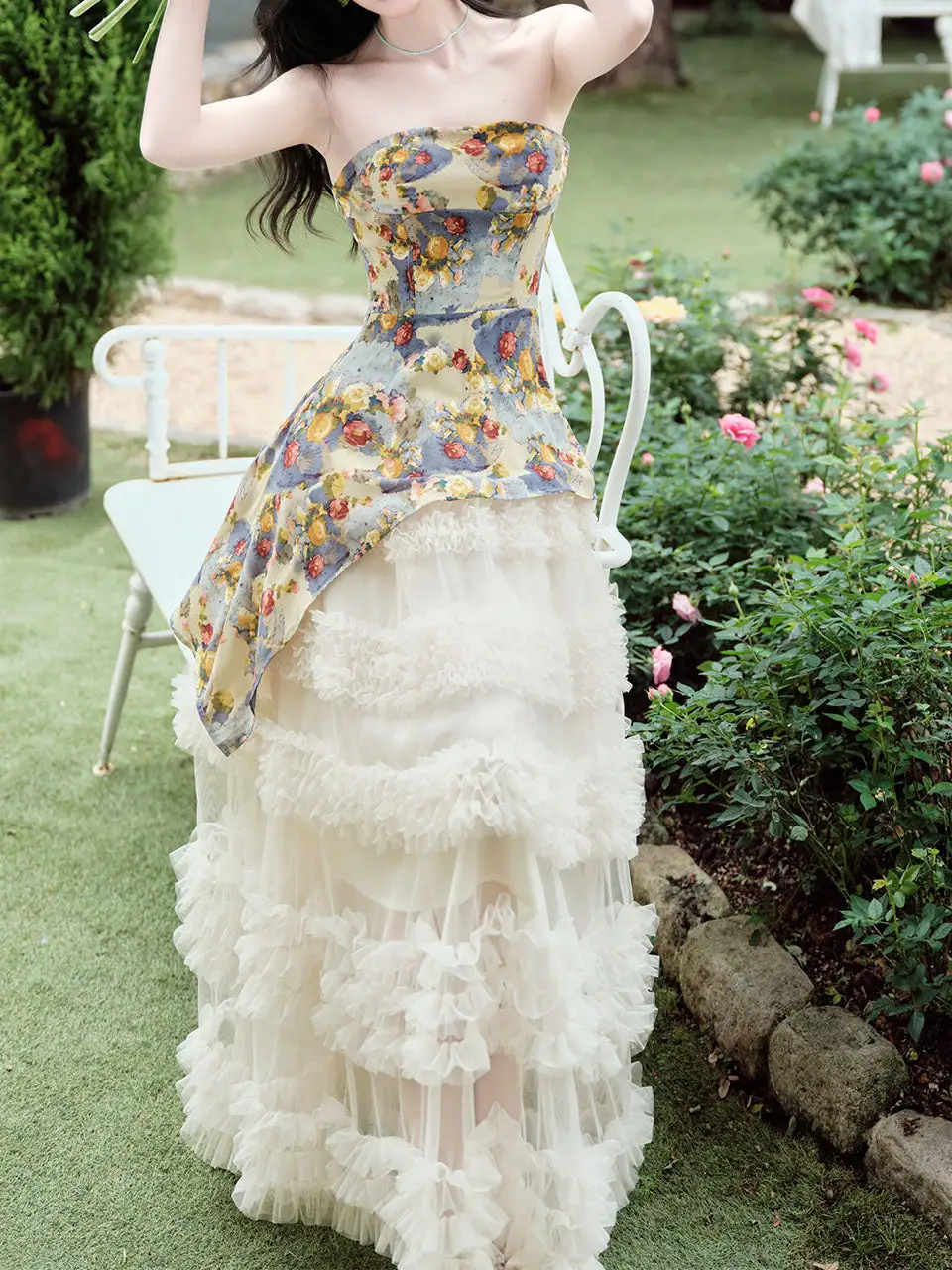 Floral Tulle Corset Maxi Dress