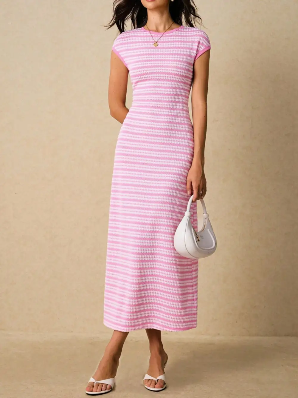 Balanced Detail Striped Midi Dress