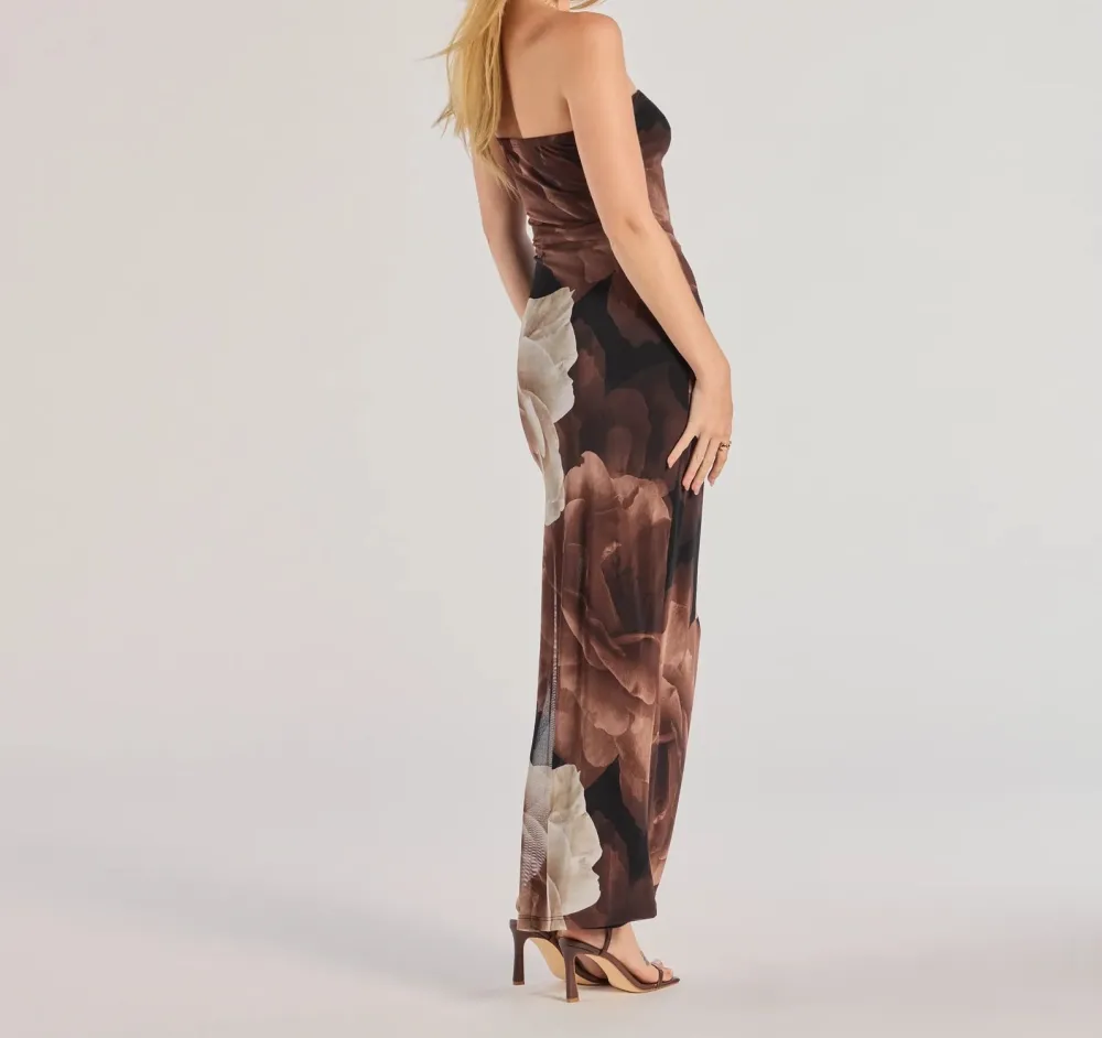 Floral Strapless Slit Maxi Dress