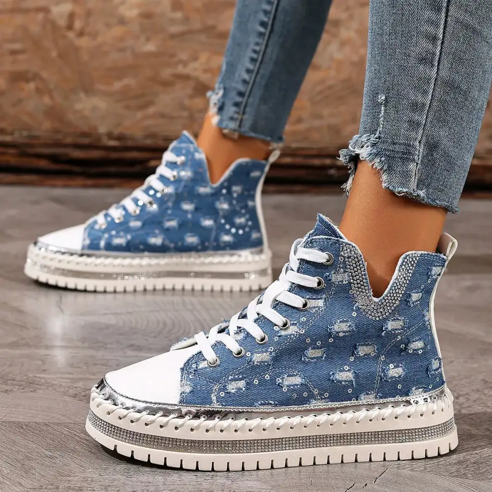 Textured Lace-Up Platform Sneakers
