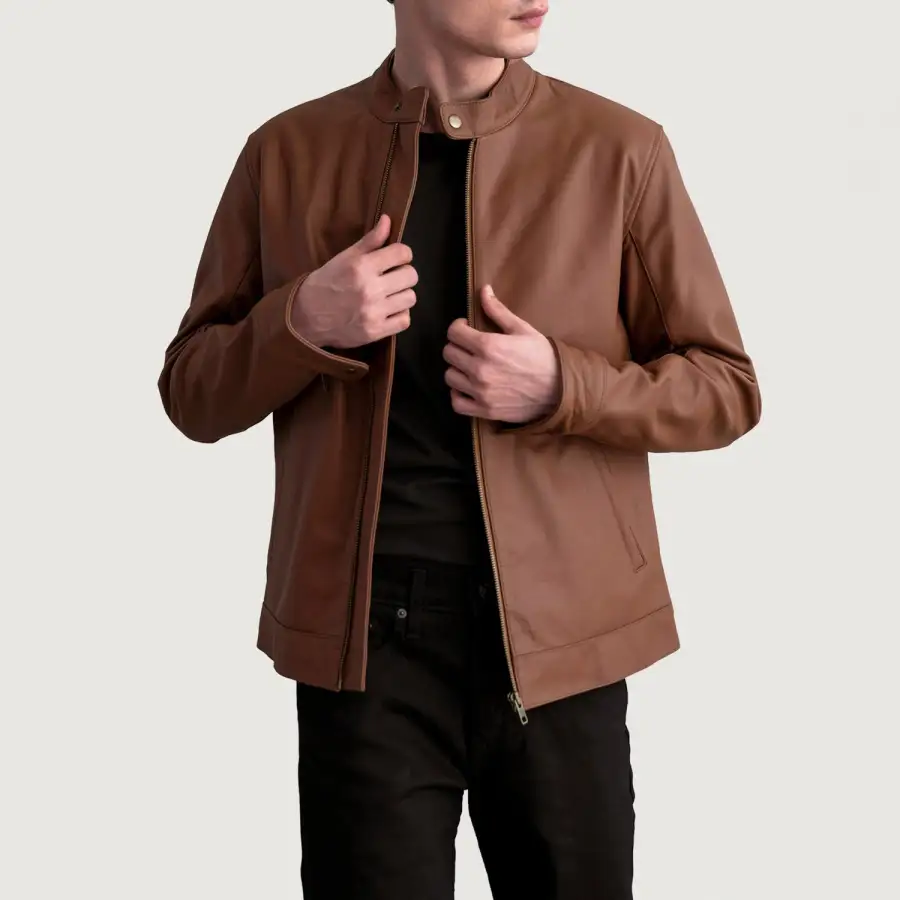 Men's Textured Biker Leather Jacket