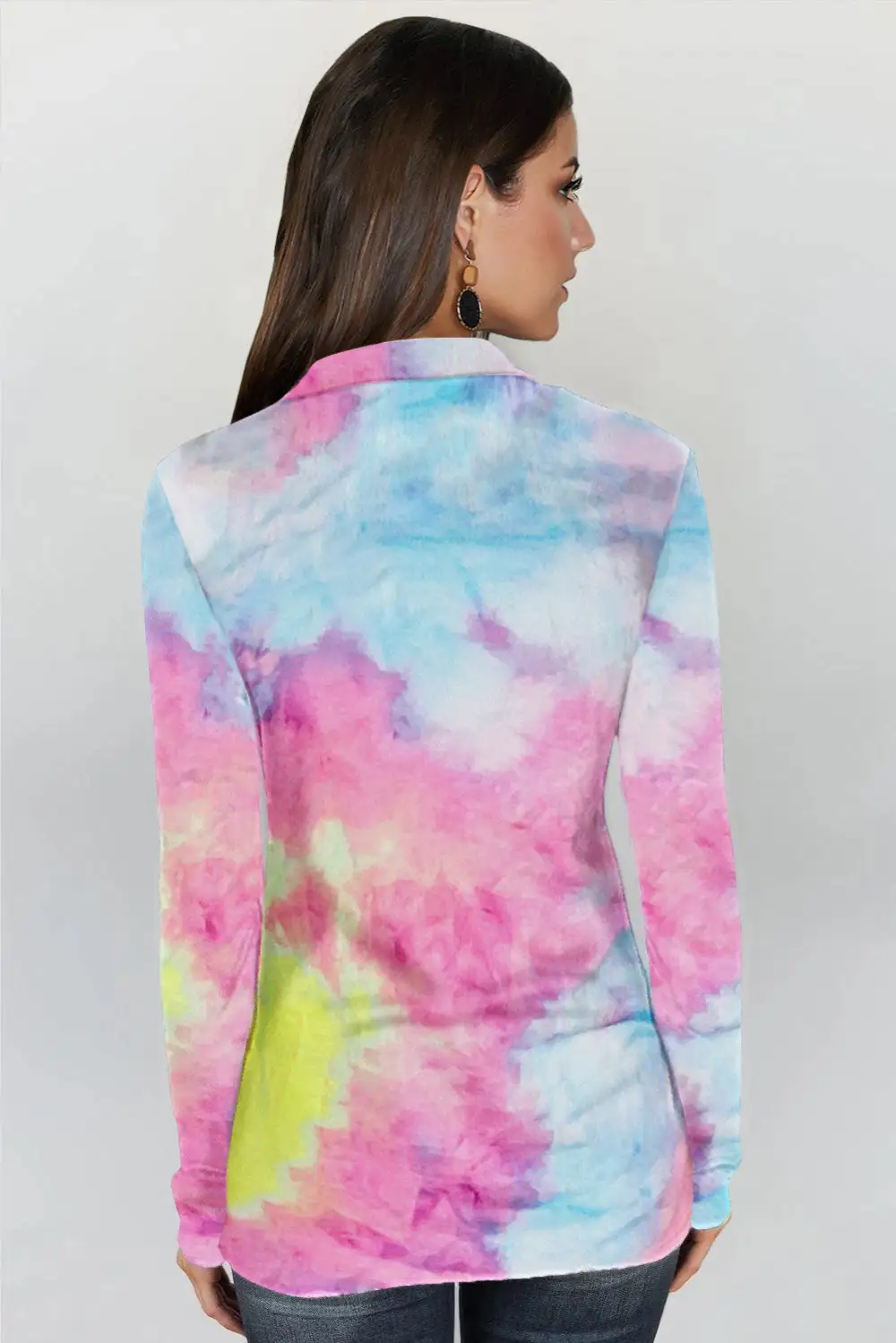Tie Dye Print Zipper Top