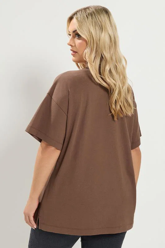 Chocolate Brown V-Neck Longline T-Shirt detail 2