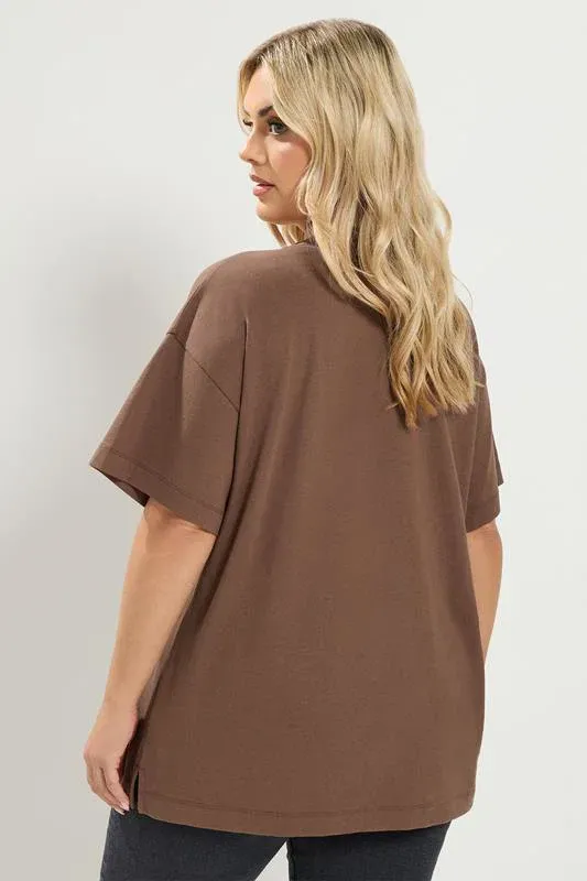 Chocolate Brown V-Neck Longline T-Shirt