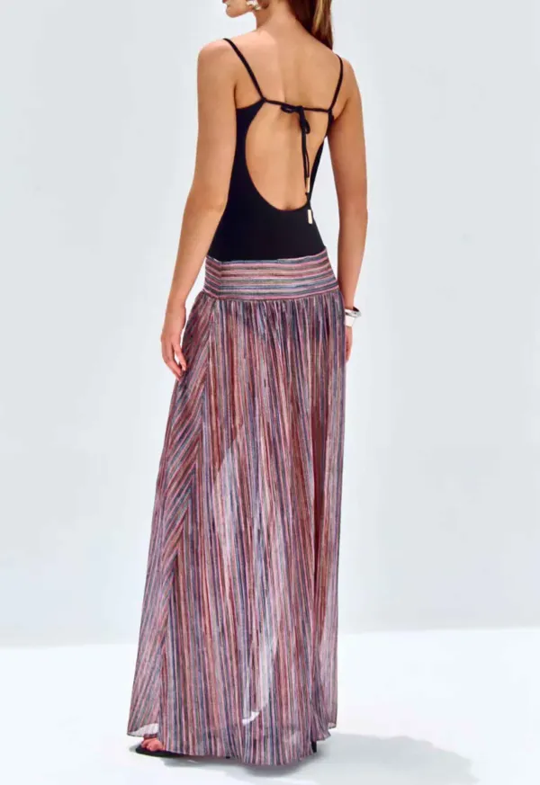 Rainbow Stripe Tulle Maxi Gown