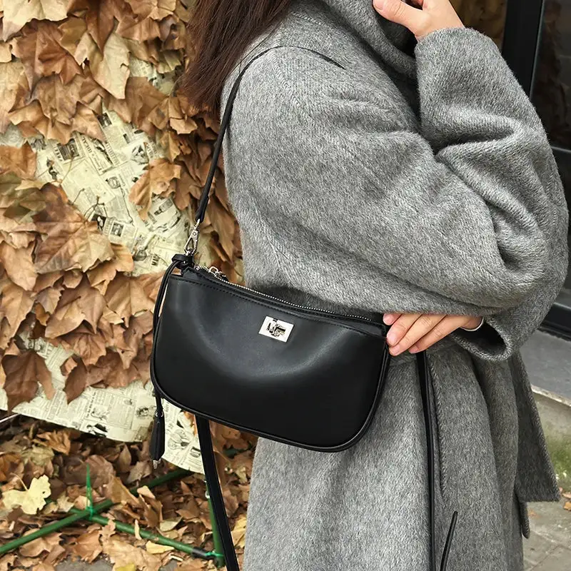 Classic Black Leather Shoulder Bag