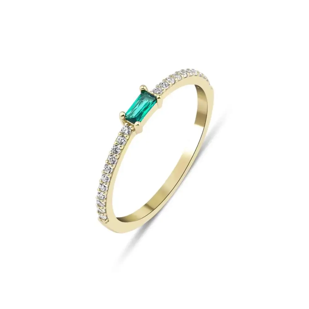 Gold Lab Created Baguette Emerald Ring With Cubic Zirconia