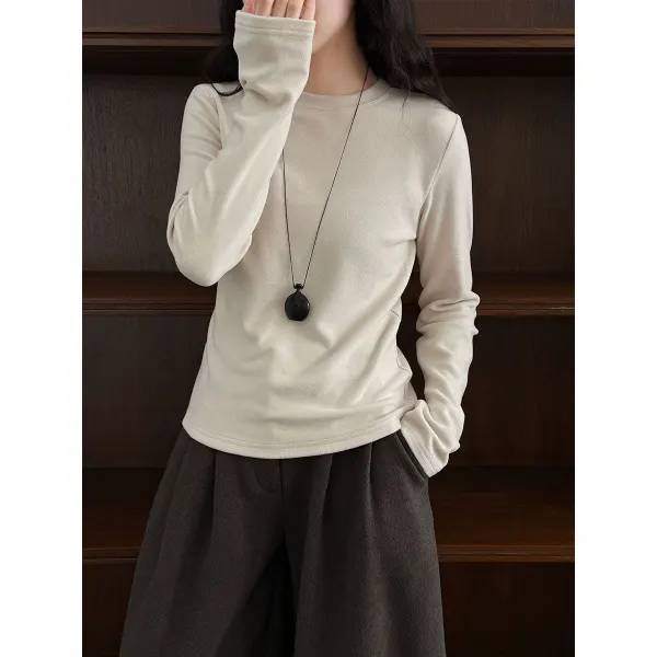 Fleece Cotton T-Shirt Slim Fit Long Sleeve
