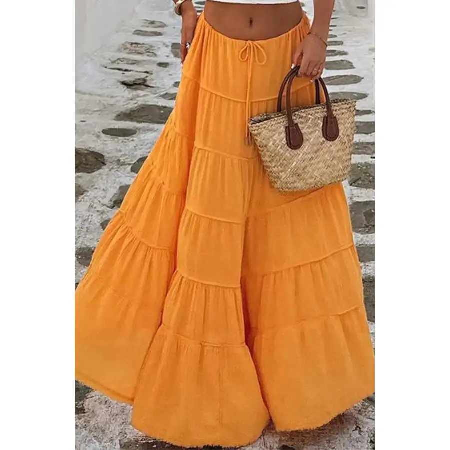 Bohemian Tiered Maxi Skirt with Drawstring Waist