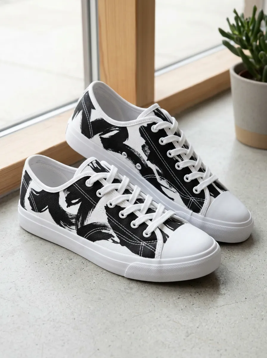 Men's Creative Abstract Ink Brush Stroke Patterned Canvas Shoes
