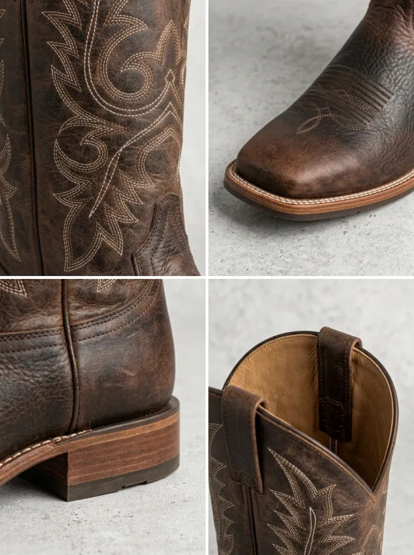 Men's Western Square-Toe Pull-On Embroidered Distressed Construction Boots