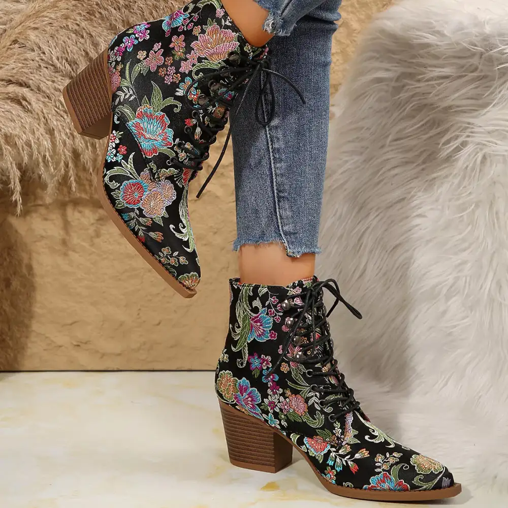 Elegant Point Toe Block Heels Boots