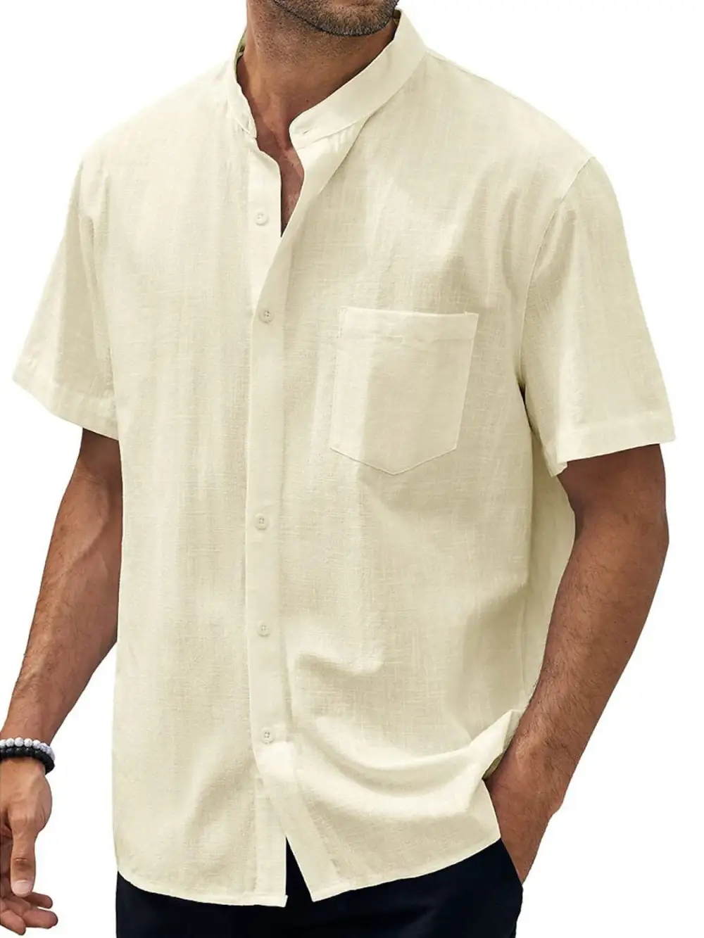 Cotton Linen Stand Collar Shirt