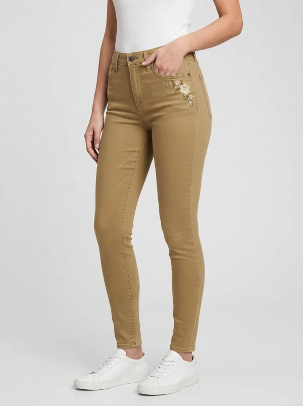 Women's Floral Embroidered Pattern Printed Slim Jeans