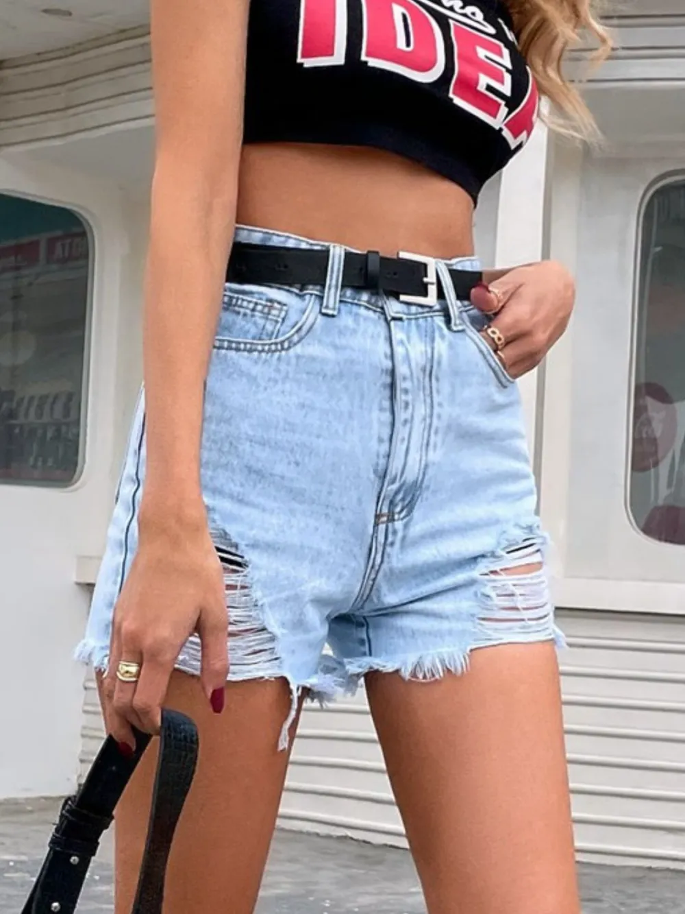 Distressed Raw Hem Shorts Denim Pants