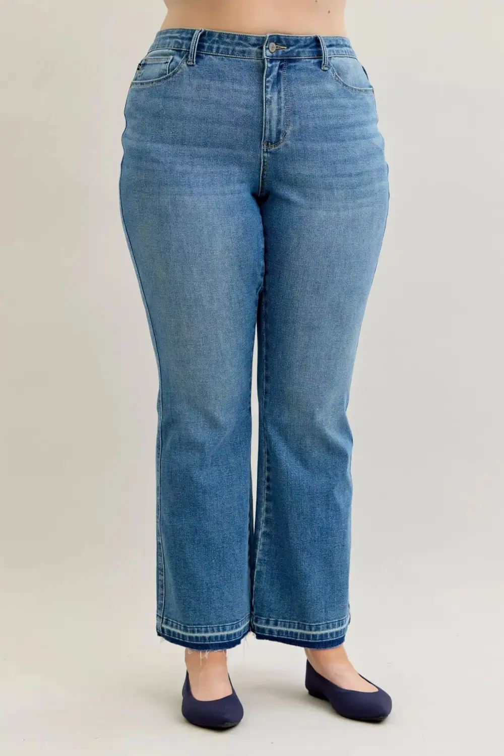 Mid Rise Raw Hem Bootcut Jeans