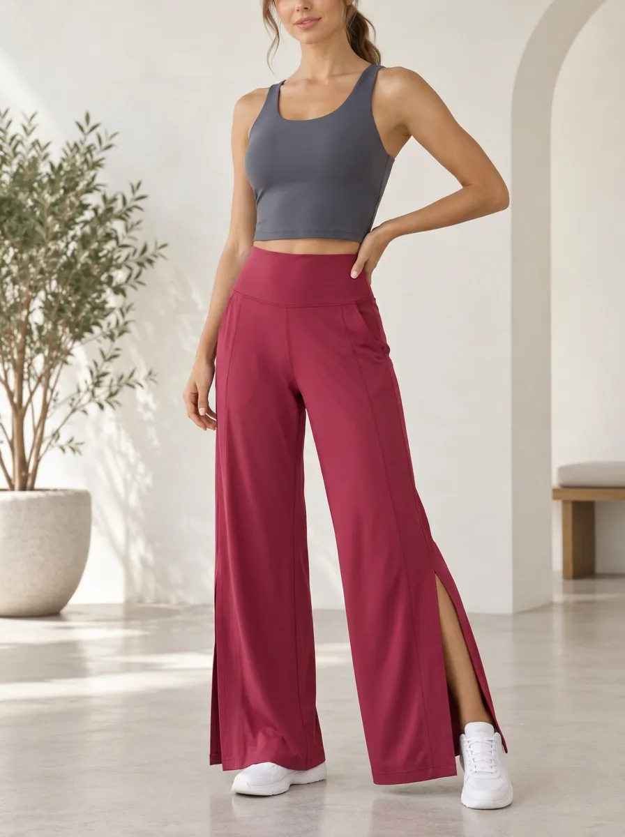 Women's High Waist Modern Active Wide Leg Slit Yoga Pants