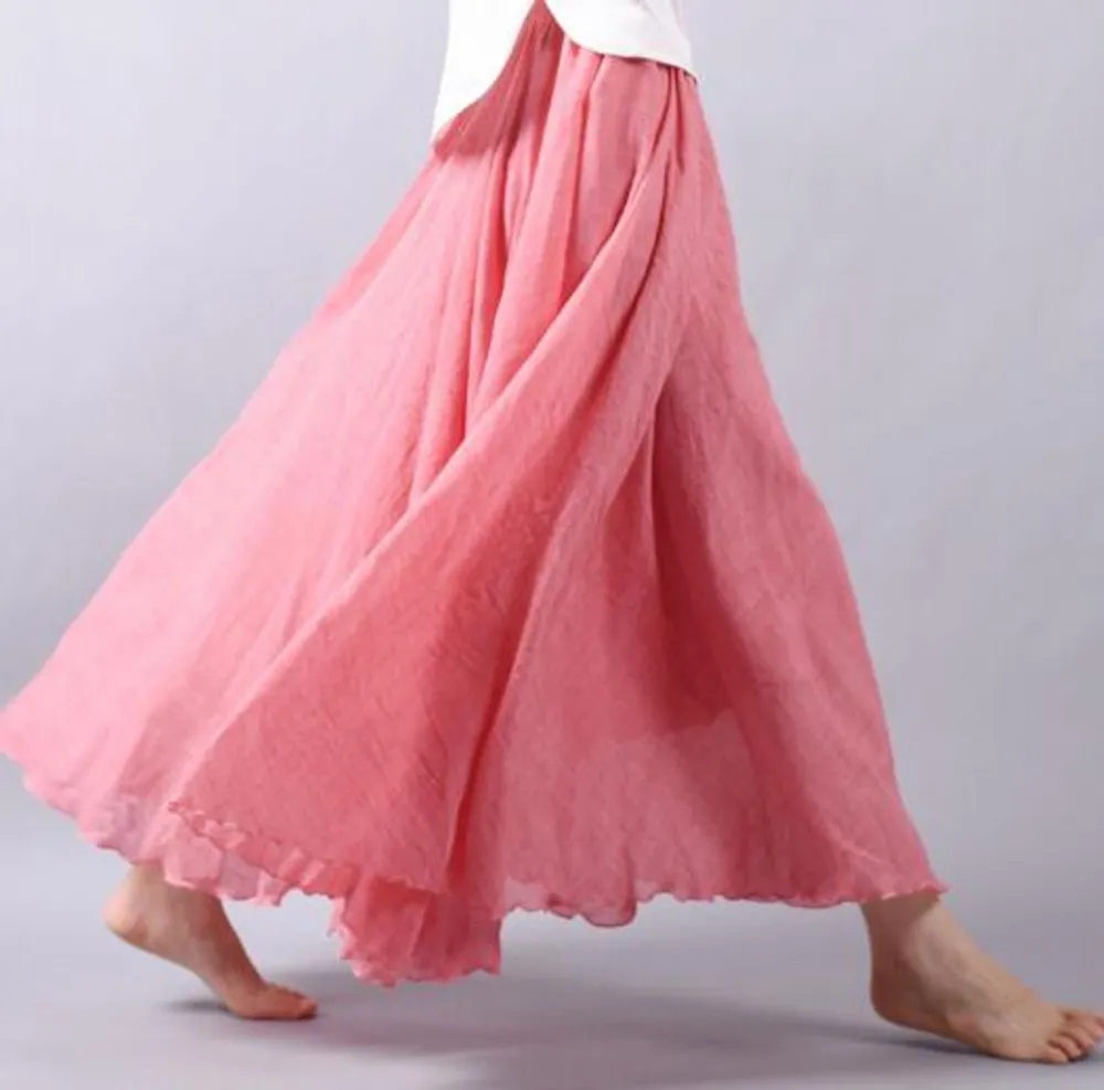  Flowy Elastic Waist Maxi Skirt