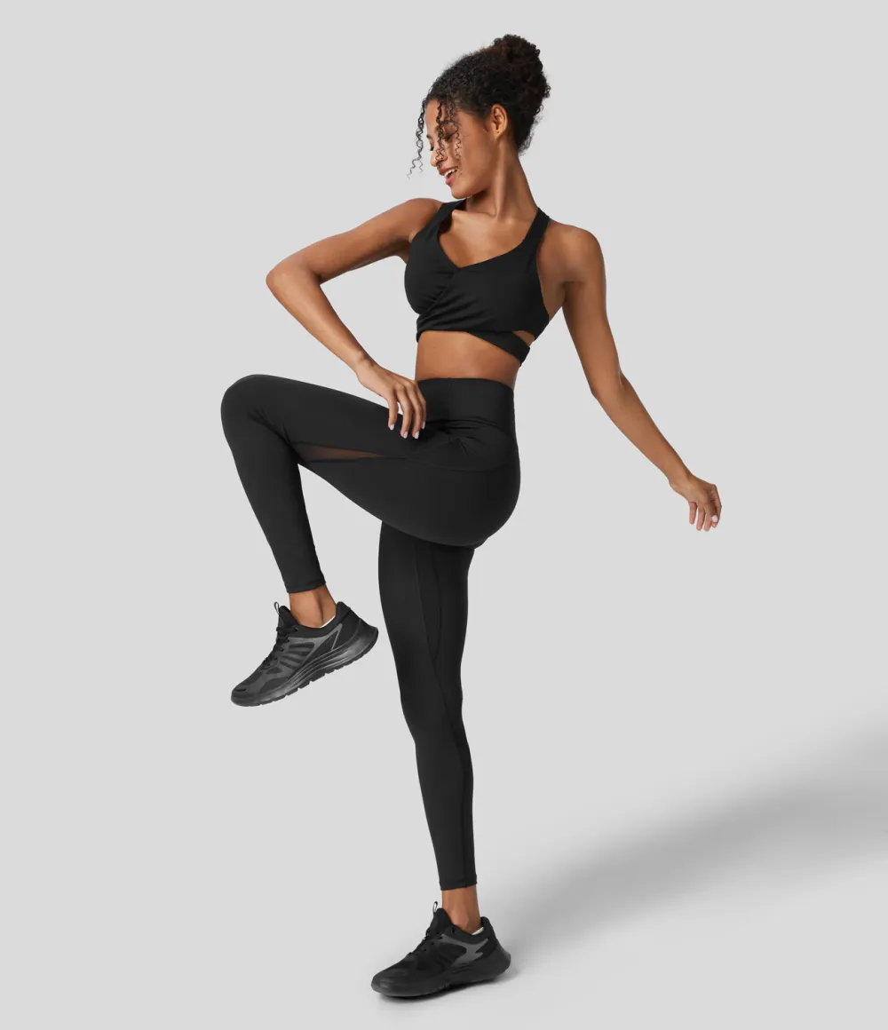 SpeedWave High Waisted Back Zip Pocket Contrast Mesh Quick Dry 7/8 Workout Leggings