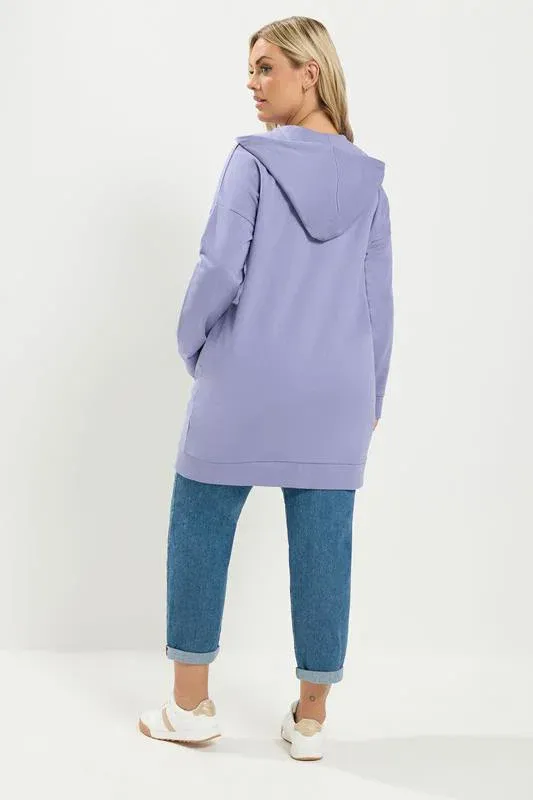 Purple Longline Zip Through Hoodie