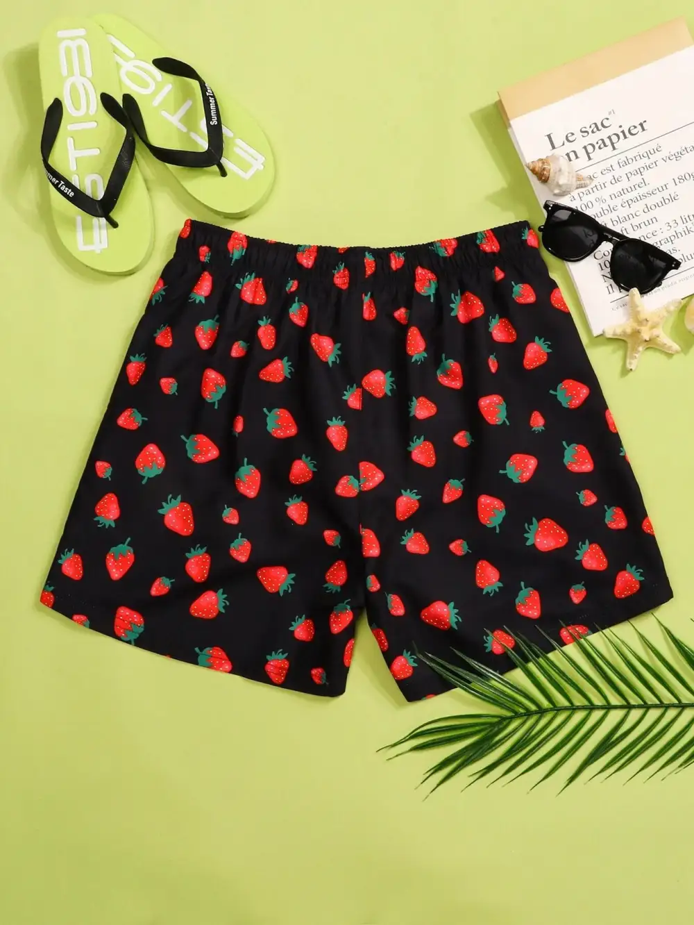 Men's Strawberry Print Drawstring Swim Trunks