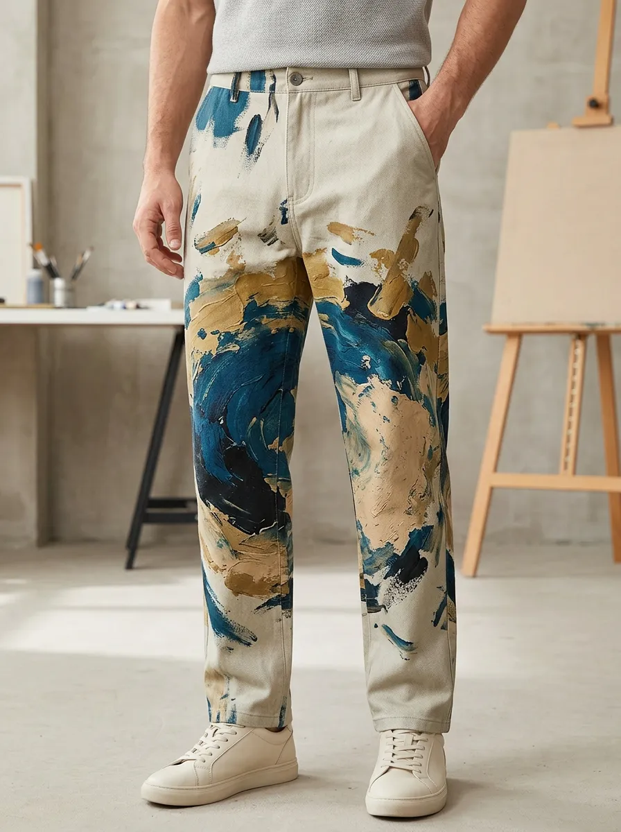 Men's Artistic Abstract Oil Paint Printed Pants