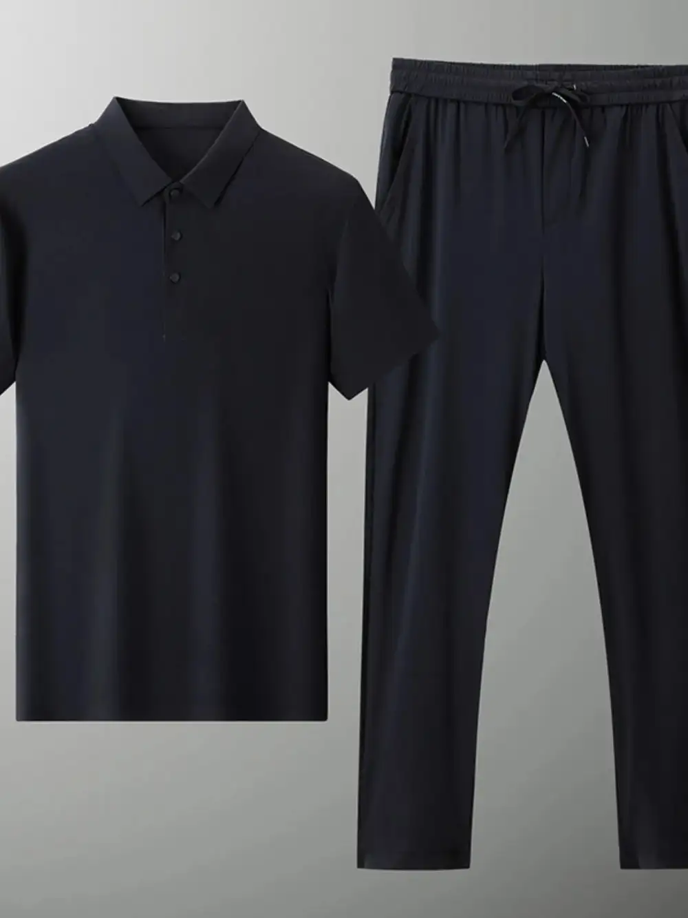 Button Detail Short Sleeve Polo Matching Two Piece Set