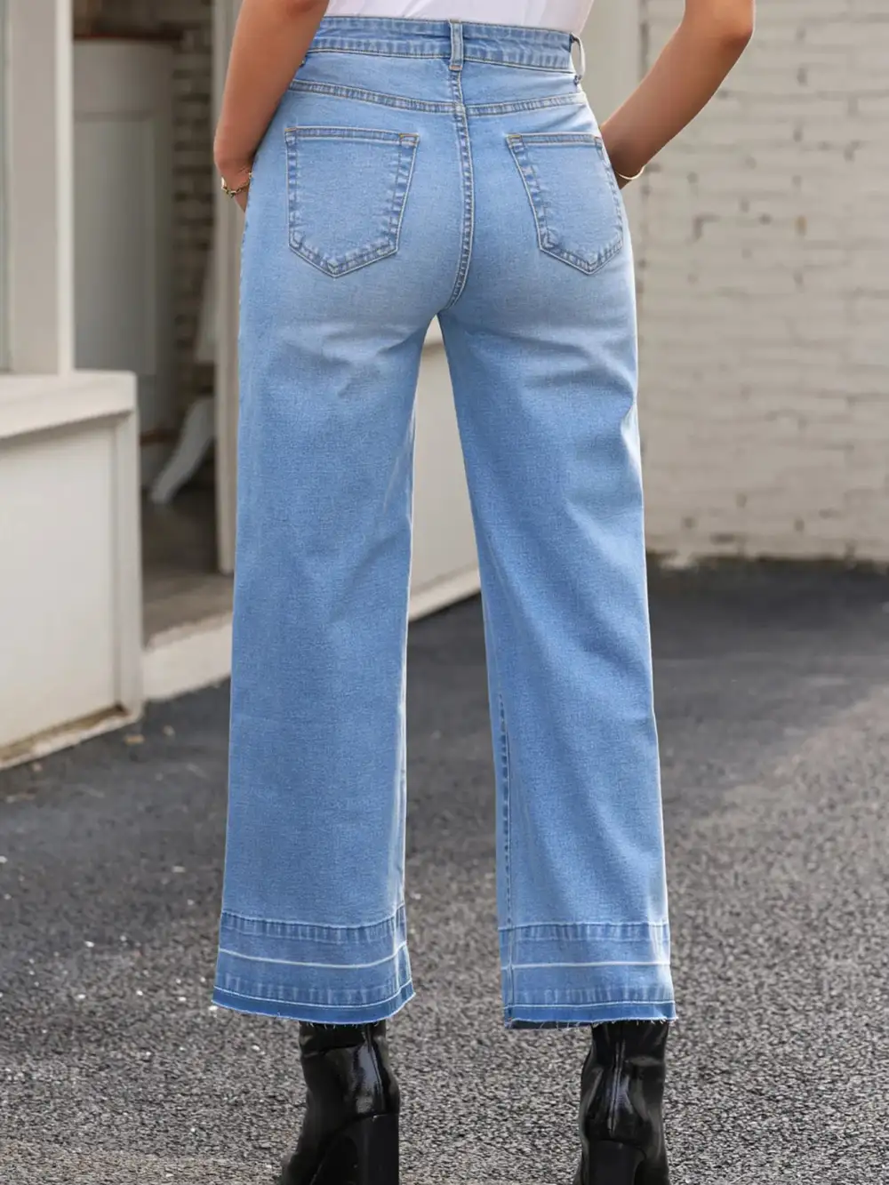 Versatile High Waist Wide Leg Washed Denim Jeans