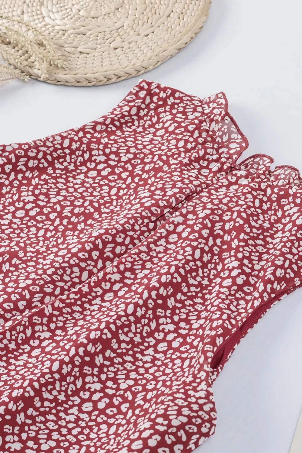 Fiery Red Leopard Print Ruffled Tank Top
