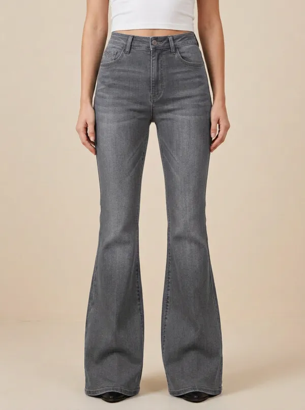 Retro Inspired Contrast Stitch Faded Finish Flare Jeans