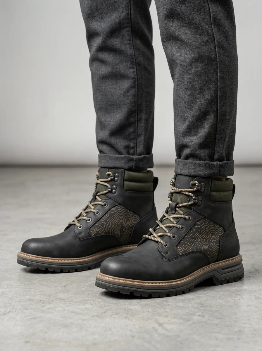 Men's Hiking Topographic Map Work Boots