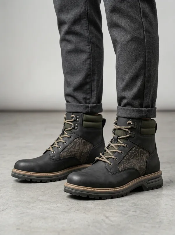 Men's Hiking Topographic Map Work Boots
