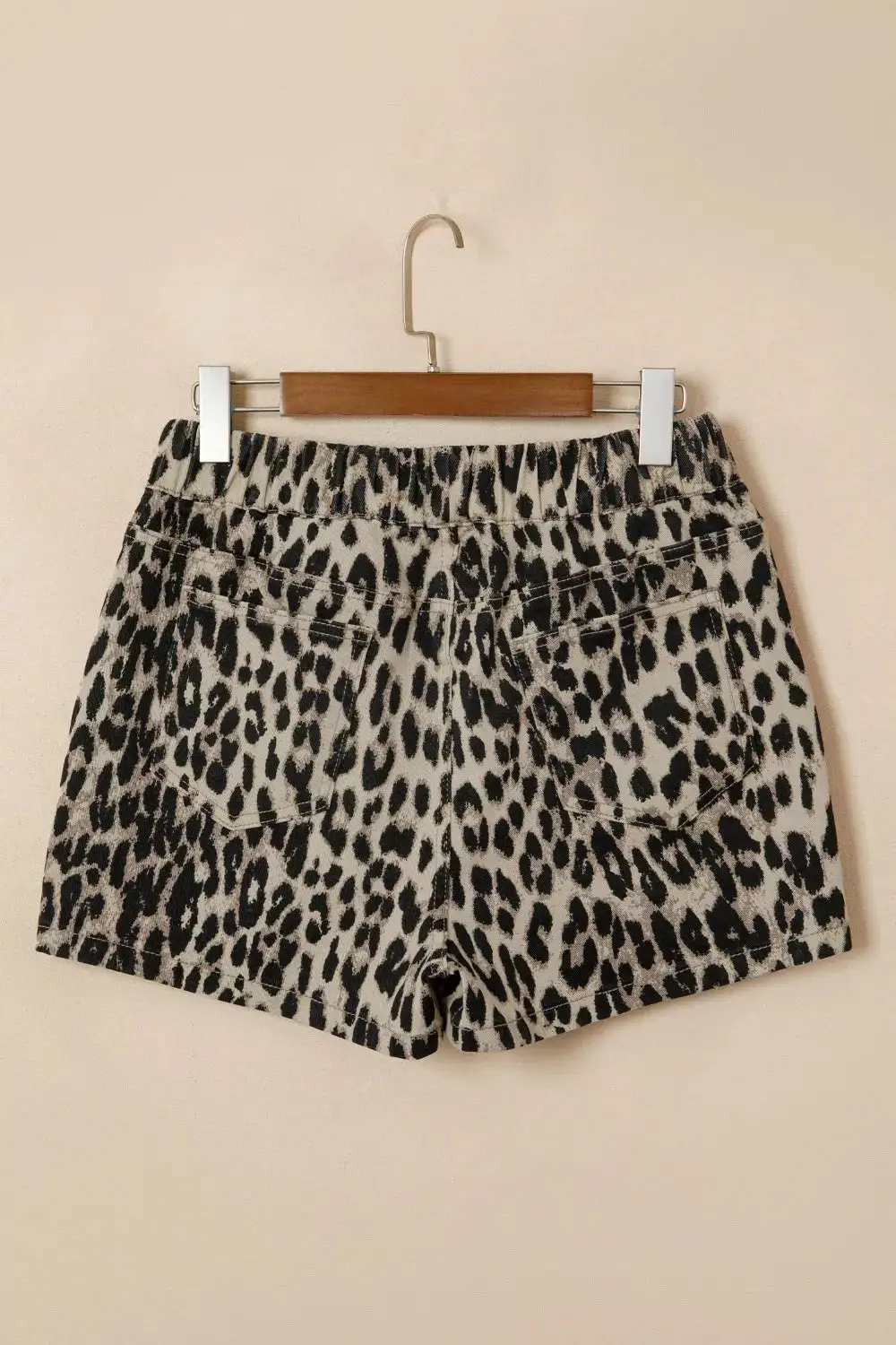 Leopard Print Lace Up Elastic Waistband Mid Rise Denim