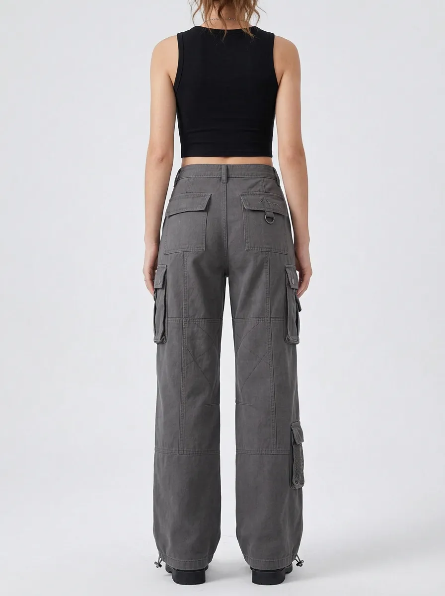 Minimal Mesh Detail Multi Pocket Set Women's Multi Pocket Cargo Pants
