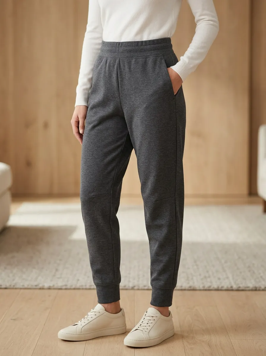 Women's Casual Lounge High-Waisted Solid Charcoal Jogger Pants