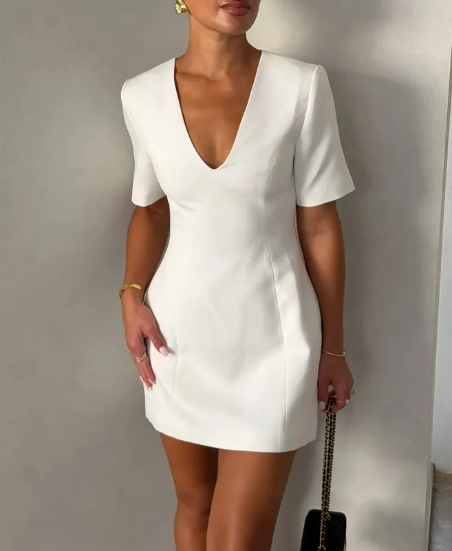 White V-Neck Mini Dress