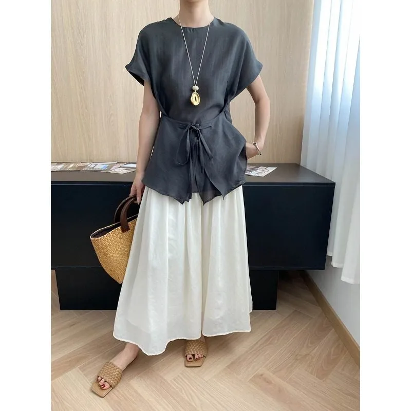 Streamlined Tie Waist Short Sleeve Shirt