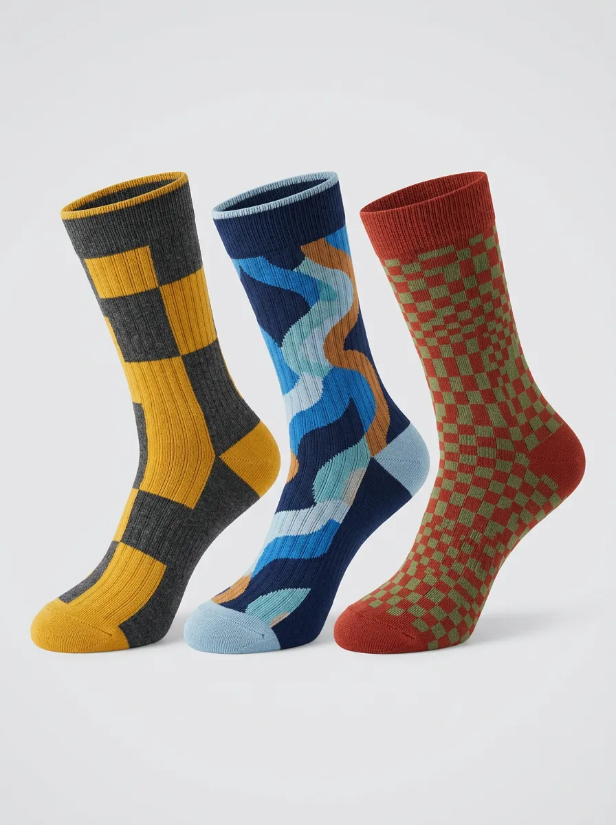 Men's Geometric Abstract Pattern Printed Three Pack Socks Landscape Detail