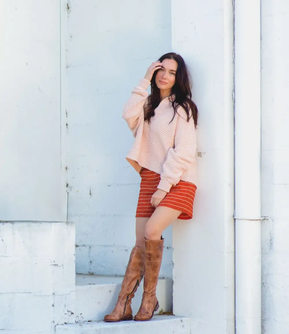 Crisscross Contrast-Stitched Tall Boots