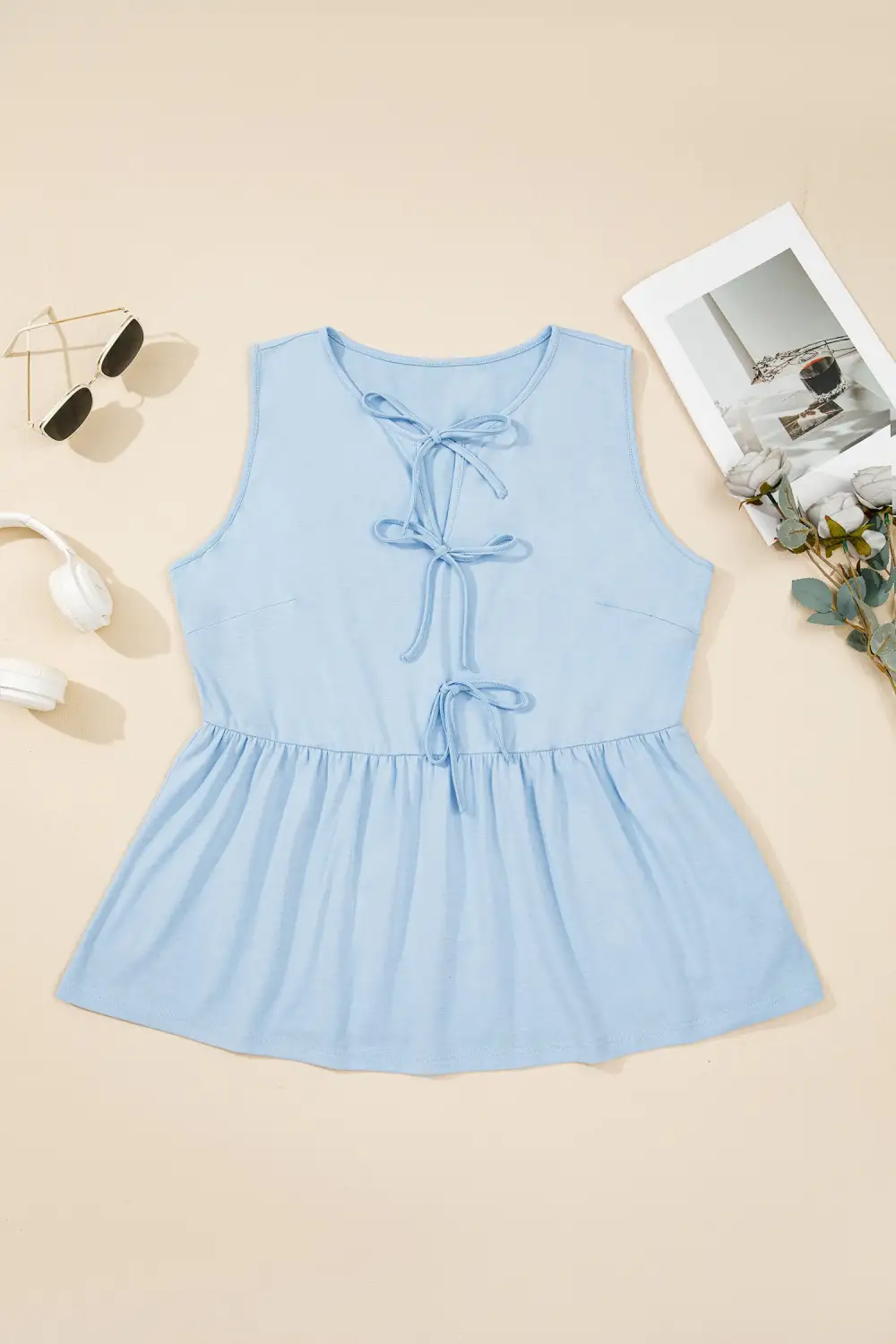Plus Size Solid Color Bow Tie Peplum