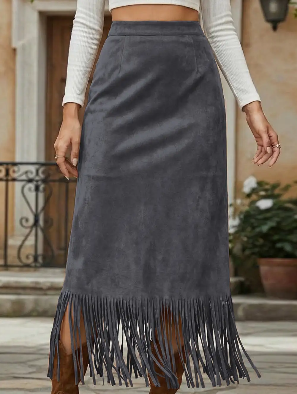 Tassel Tie Midi Skirt