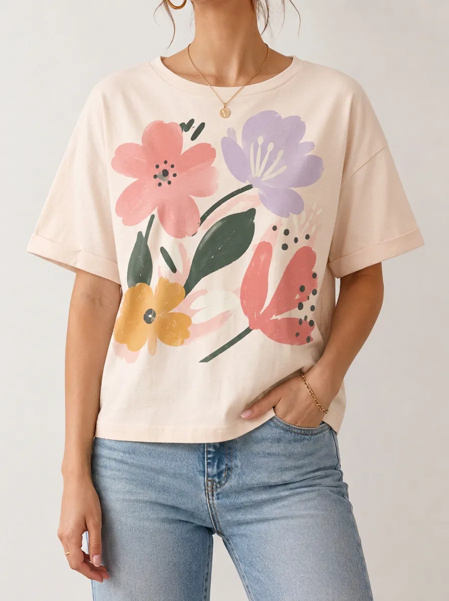 Women's Floral Art Lover Pastel Flower Printed T-shirt