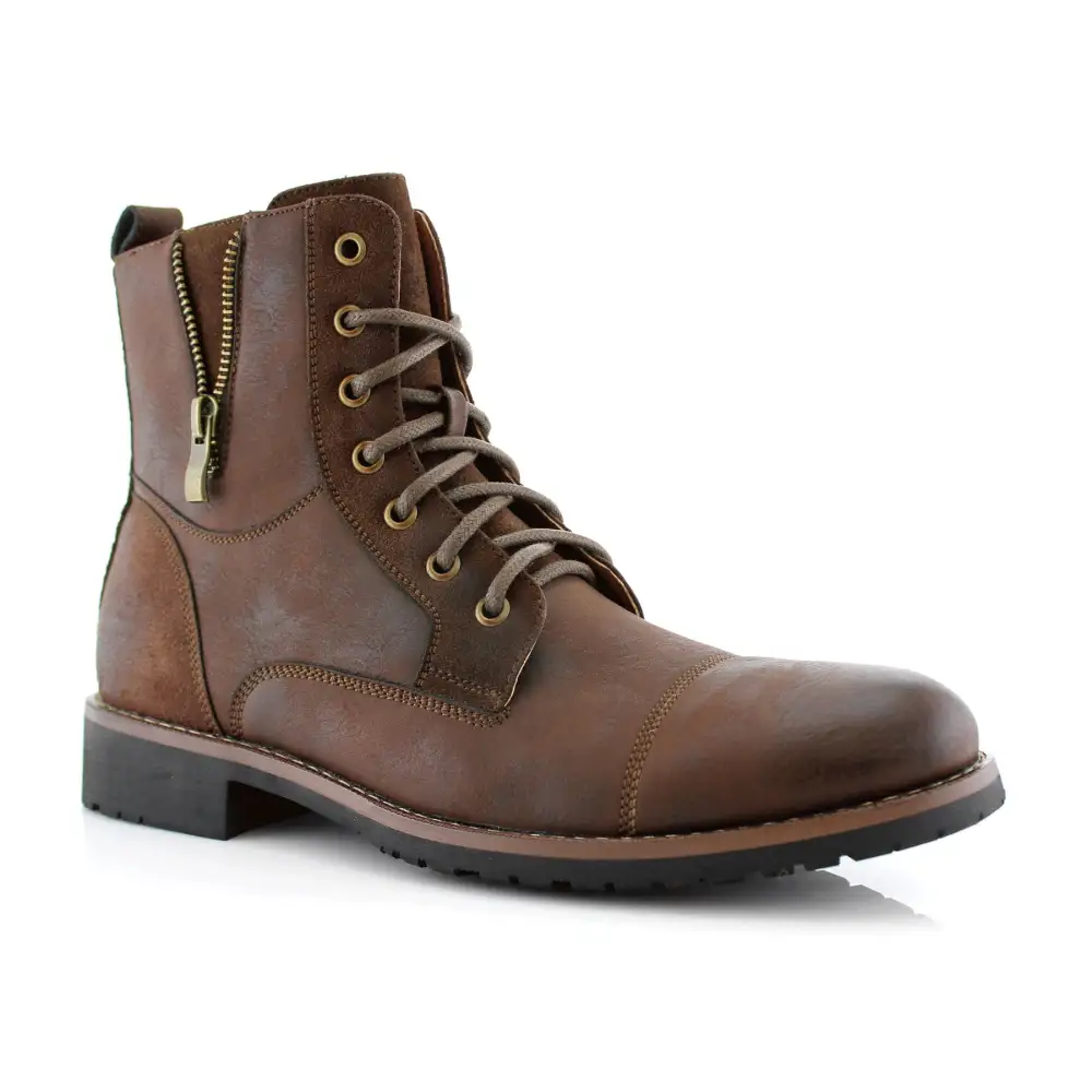 Suede Faux-Leather Cap-Toe Combat Boots