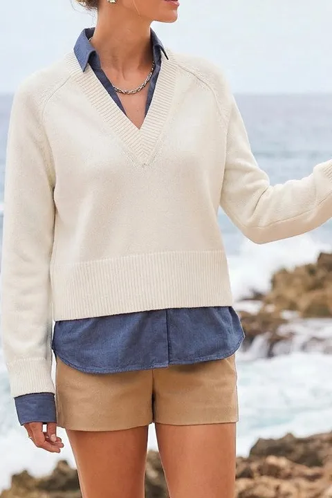 Cream Mixed Media Layered Sweater