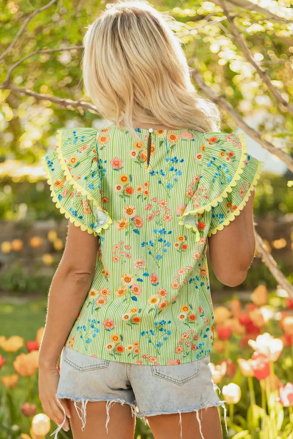 Women's Floral Print Striped Top
