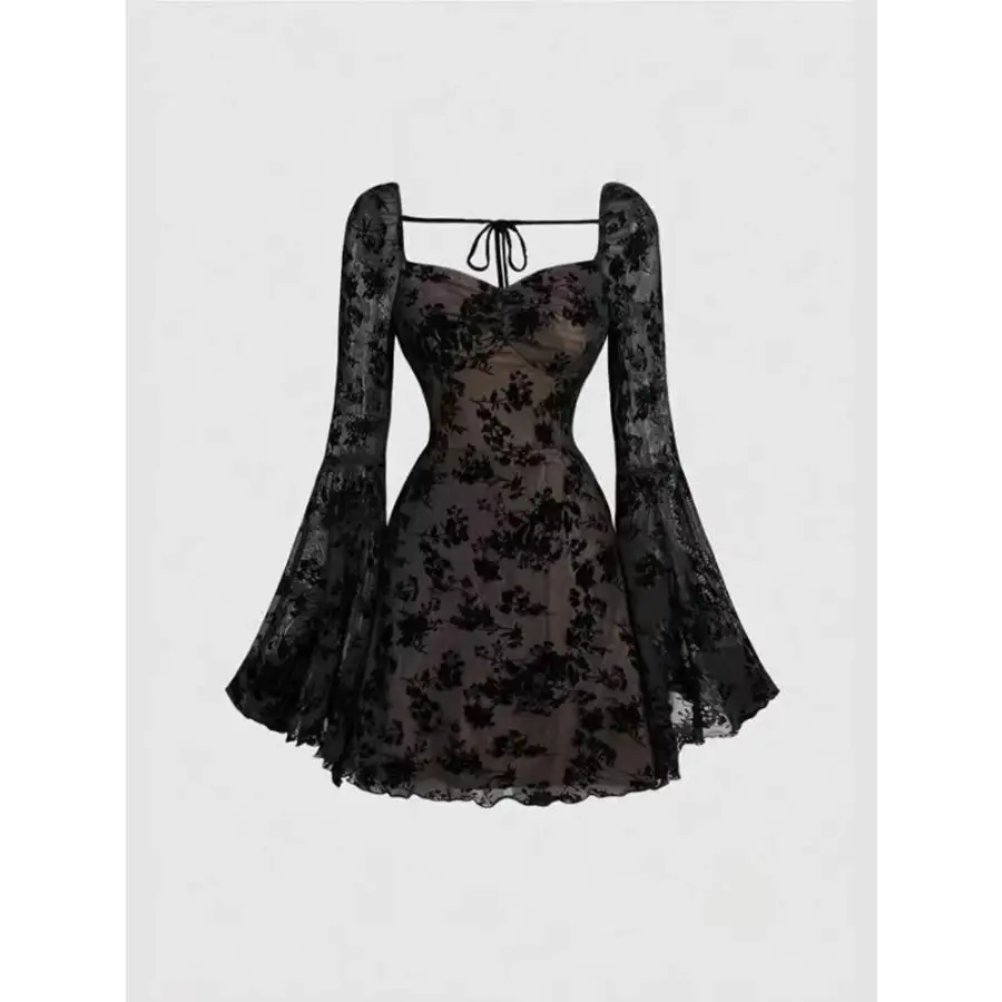 Lace Flare Sleeve Mini Dress