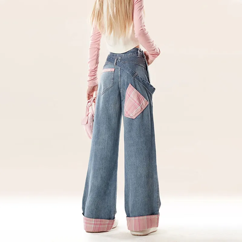 Patterned Wide Leg Jeans