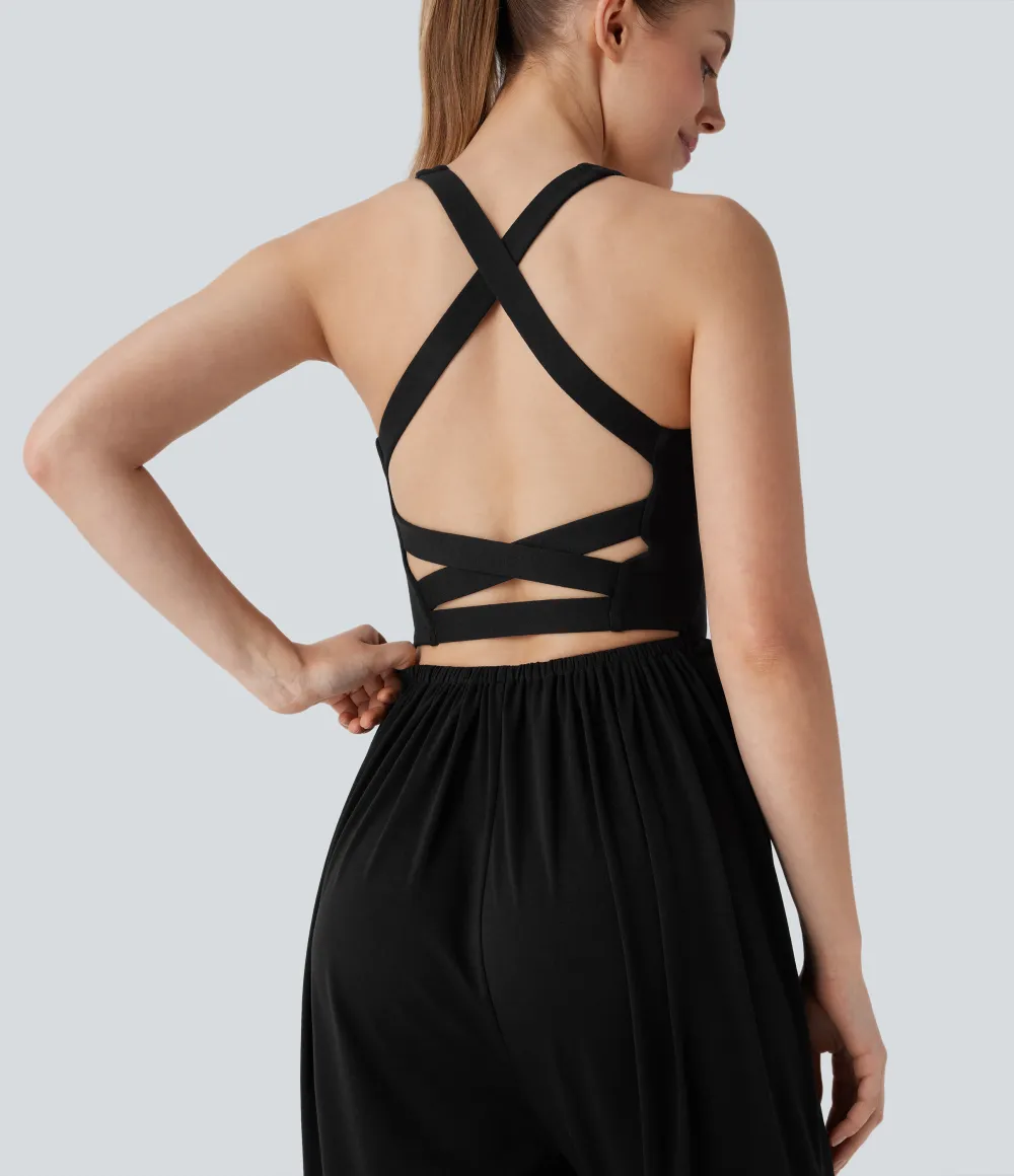U Neck Pocket Harem Casual Jumpsuit-Easy Peezy