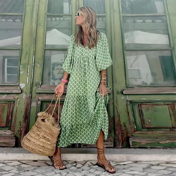  Geometric Print High Low Resort Dress